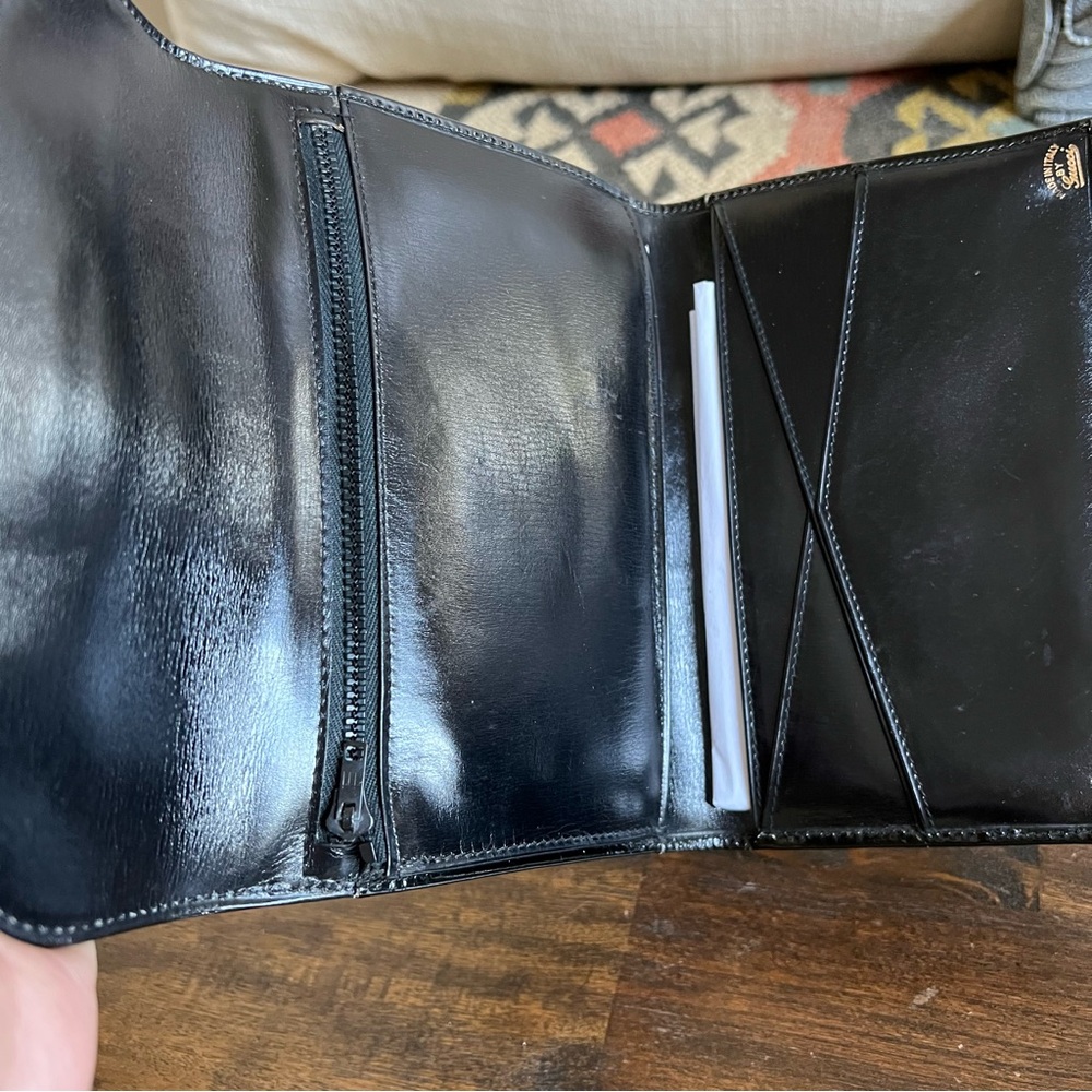 Gucci Tri Fold Web Detail Horsebit Black Patent Leather Vintage Wallet - Picture 8 of 17